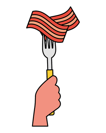 hand holding fork with bacon vector illustrationのイラスト素材