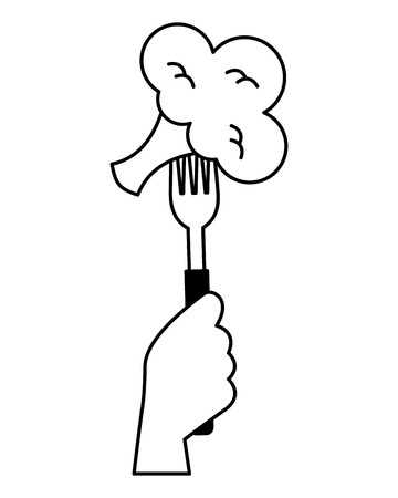 hand holding fork with broccoli vector illustrationのイラスト素材