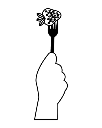 hand holding fork with strawberry vector illustrationのイラスト素材
