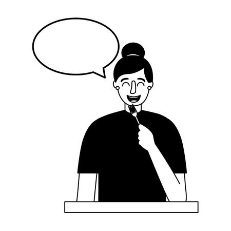 woman holding fork speech bubble vector illustrationのイラスト素材