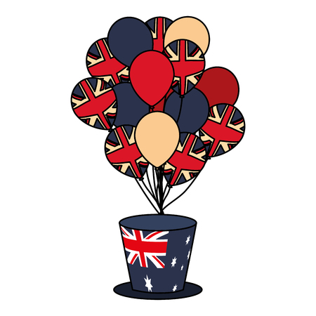 australia flag top hat and balloons vector illustrationのイラスト素材