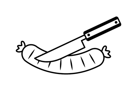 knife cutting a sausage on white background vector illustrationのイラスト素材