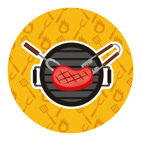 grill barbecue meat steak fork and tongs vector illustrationのイラスト素材