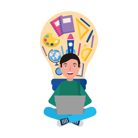 man with laptop and bulb creativity education school vector illustrationのイラスト素材