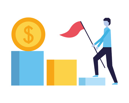businessman with flag climbing stairs money vector illustrationのイラスト素材