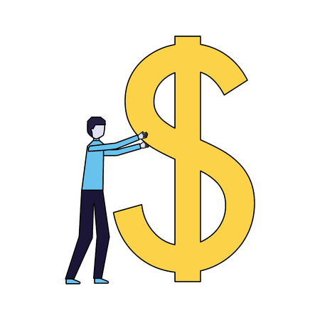 businessman holding big dollar symbol vector illustrationのイラスト素材