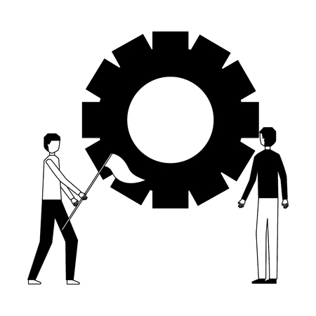 businessmen holding flag with gear work vector illustrationのイラスト素材