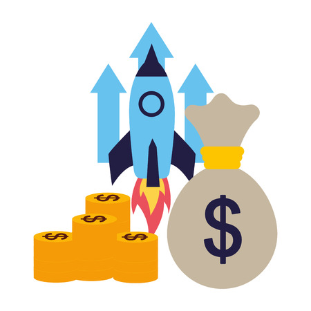 business rocket money bag coins vector illustrationのイラスト素材