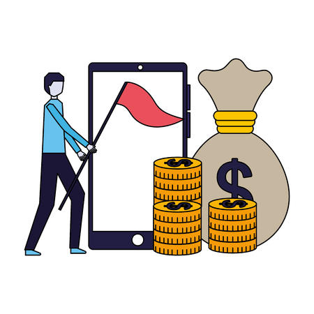 businessman with flag mobile coins money vector illustrationのイラスト素材