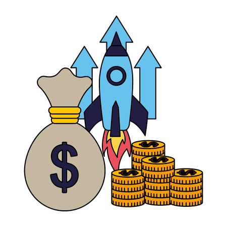 business rocket money bag coins vector illustrationのイラスト素材