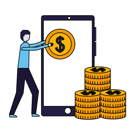 businessman holding coin mobile success business vector illustrationのイラスト素材