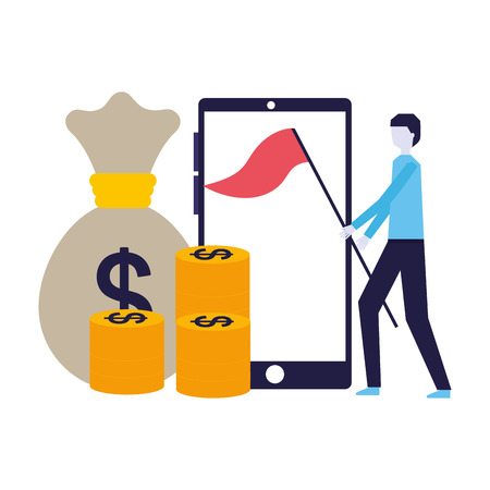 businessman with flag mobile coins success business vector illustrationのイラスト素材