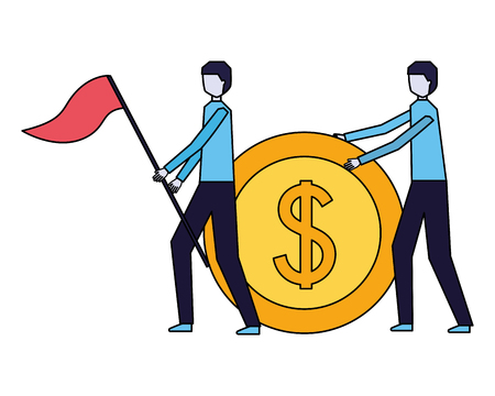 businessmen with flag and coin success business vector illustrationのイラスト素材
