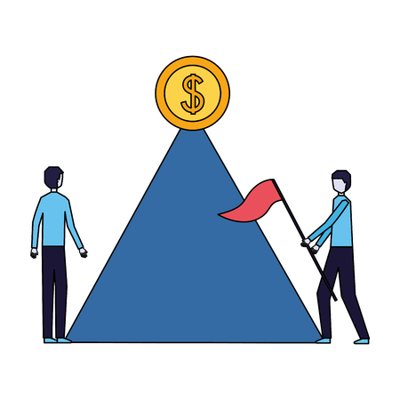 businessmen with flag mountain coin on top vector illustrationのイラスト素材