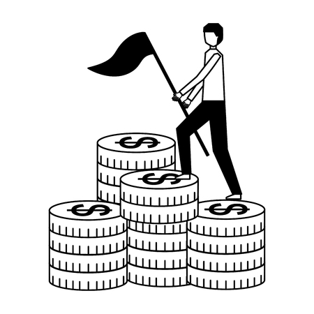 businessman climbing coins money success business vector illustrationのイラスト素材