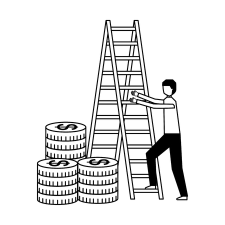 businessman climbing stairs stacked coins vector illustrationのイラスト素材