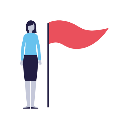 business woman with flag white background vector illustrationのイラスト素材