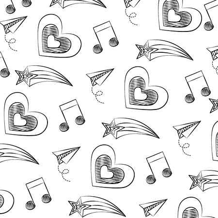 shooting star heart note music decoration sketch background vector illustrationのイラスト素材
