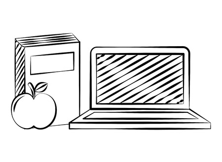 laptop book and apple back to school sketch vector illustrationのイラスト素材