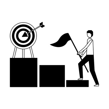businessman with flag climb chart target vector illustrationのイラスト素材