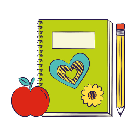 book pencil and apple back to school vector illustrationのイラスト素材