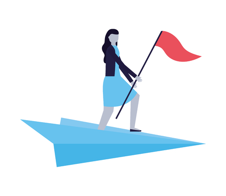 business woman with flag on paper plane vector illustrationのイラスト素材
