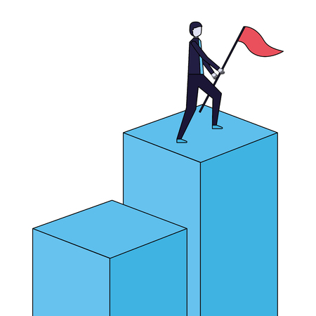 businessman holding flag standing on bar chart vector illustrationのイラスト素材