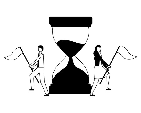 businessman and woman with flags and hourglass vector illustrationのイラスト素材