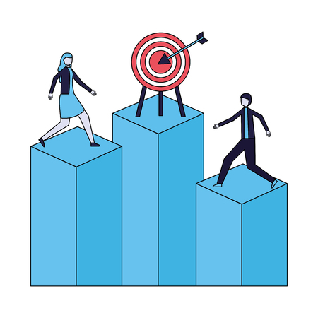 businessman and woman target chart bar vector illustrationのイラスト素材