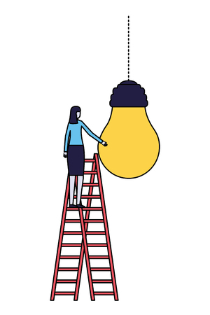 business woman climbing stairs bulb idea vector illustrationのイラスト素材