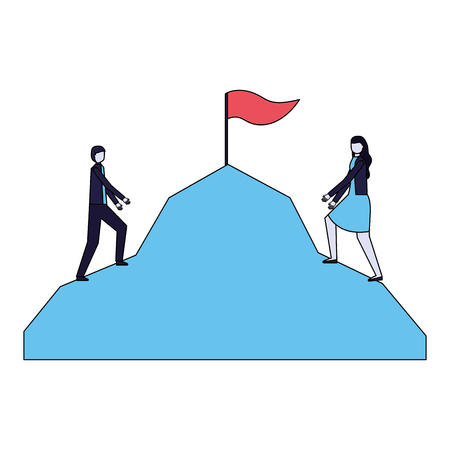 businessman and woman climbing mountain flag vector illustrationのイラスト素材
