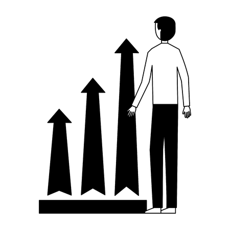 businessman chart arrows growth financial vector illustration monochromeのイラスト素材