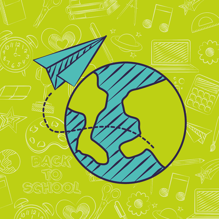 paper plane and world back to school vector illustrationのイラスト素材