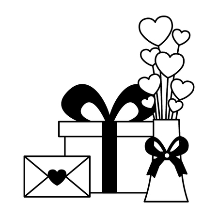 gift message and vase hearts love valentine day vector illustration monochromeのイラスト素材