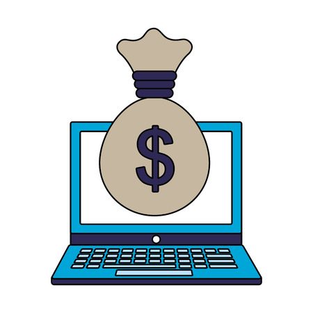 business laptop money bag on white background vector illustrationのイラスト素材