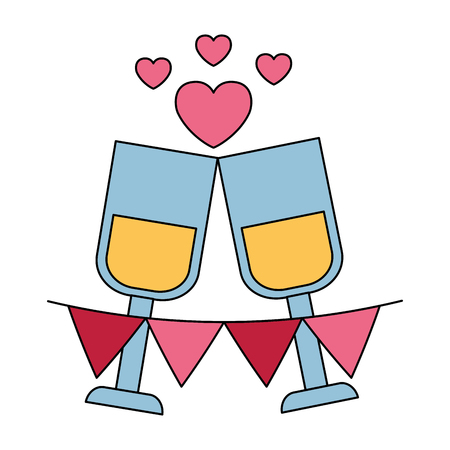 valentine day card champagne cups love garland hearts vector illustrationのイラスト素材