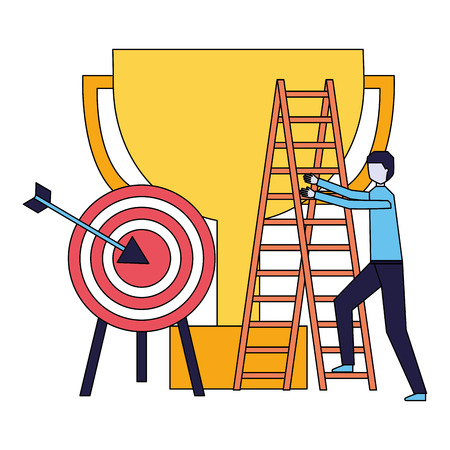 business man climb staris and target trophy vector illustrationのイラスト素材