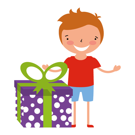 happy boy with gift box vector illustrationのイラスト素材