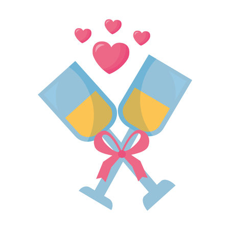 valentine day champagne cups love hearts vector illustrationのイラスト素材
