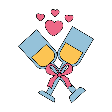 valentine day champagne cups love hearts vector illustrationのイラスト素材