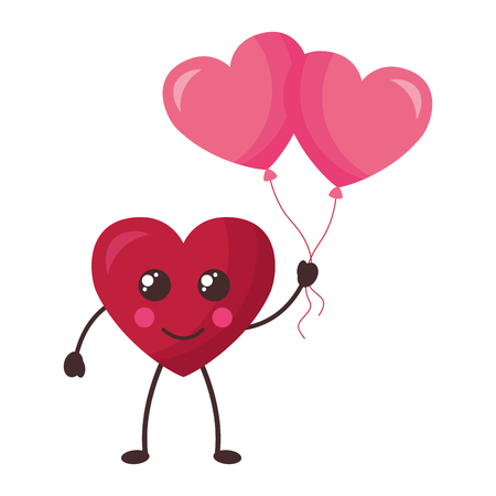 kawaii heart with balloons valentine day vector illustrationのイラスト素材