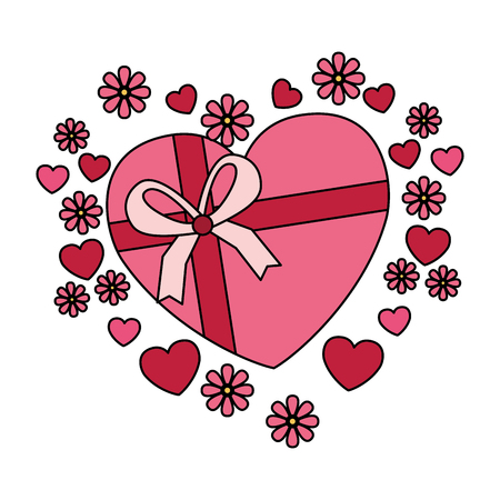 wrapped heart gift ribbon flowers valentine day vector illustrationのイラスト素材