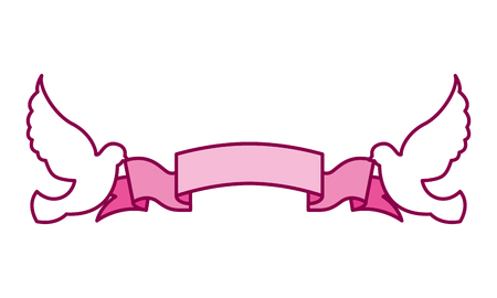 flying pigeons with ribbon valentine day vector illustrationのイラスト素材