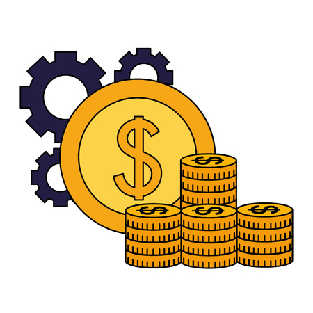 pile coins money gears business success vector illustrationのイラスト素材