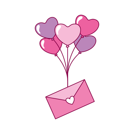 envelope message balloons heart valentine day vector illustrationのイラスト素材