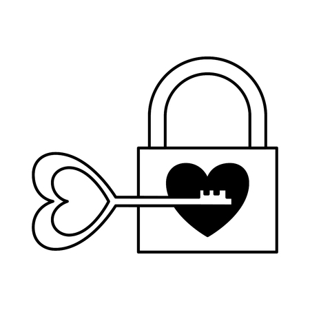 padlock key love heart valentine day vector illustration monochromeのイラスト素材