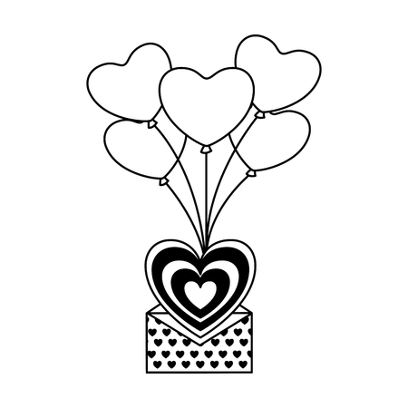 flying message balloons heart valentine day vector illustration monochromeのイラスト素材