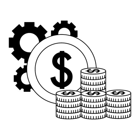 pile coins money gears business success  vector illustration monochromeのイラスト素材