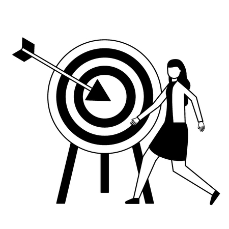 business woman and target arrow strategy vector illustration monochromeのイラスト素材
