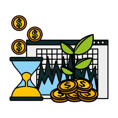 business hourglass money coins plant and report vector illustrationのイラスト素材
